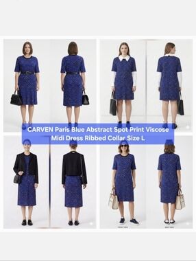 CARVEN Paris Blue Abstract Spot Print Viscose Midi Dress Size L(Fits S/M)